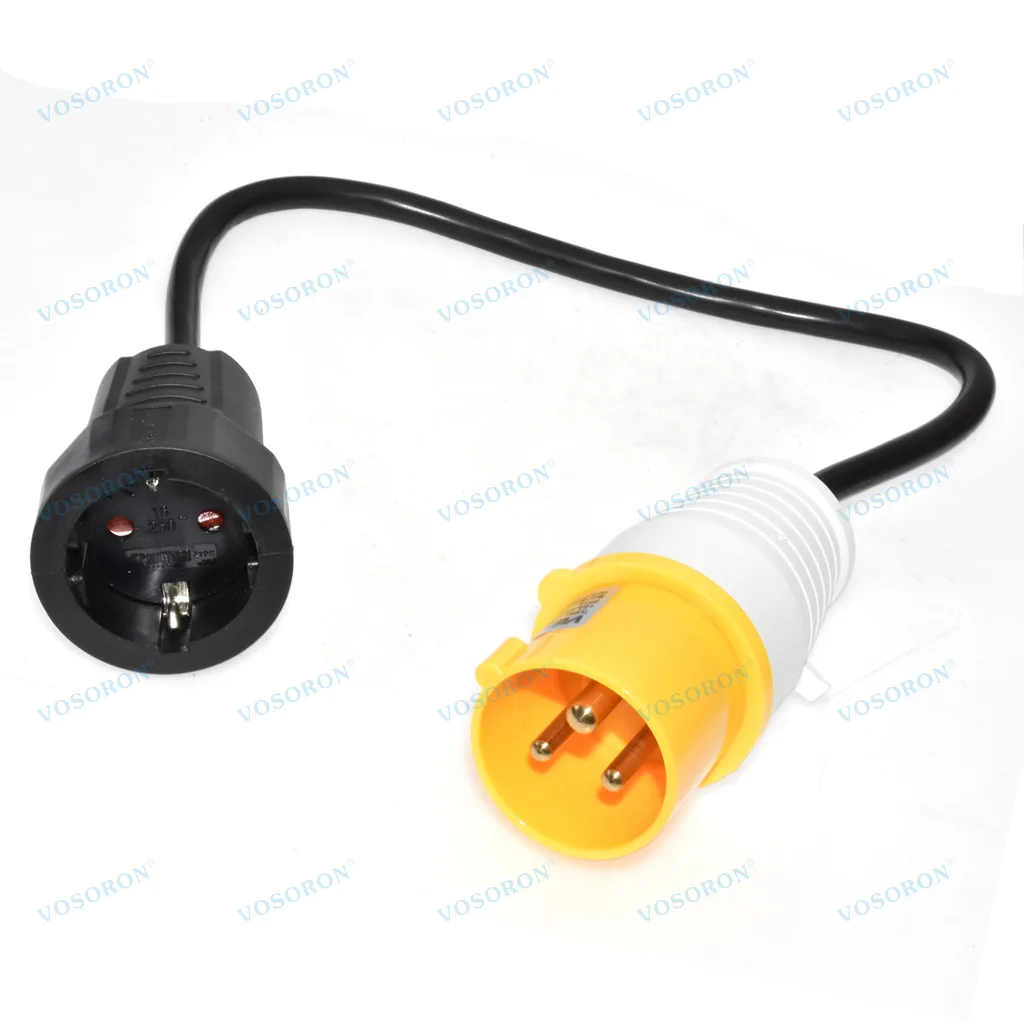 IP44 16A/32A 110V-130V RV Power Cord Adapter, 332P6/316P6 4H Plug to CEE7/3 Schuko Socket Converter, 50cm for Europe Camping
