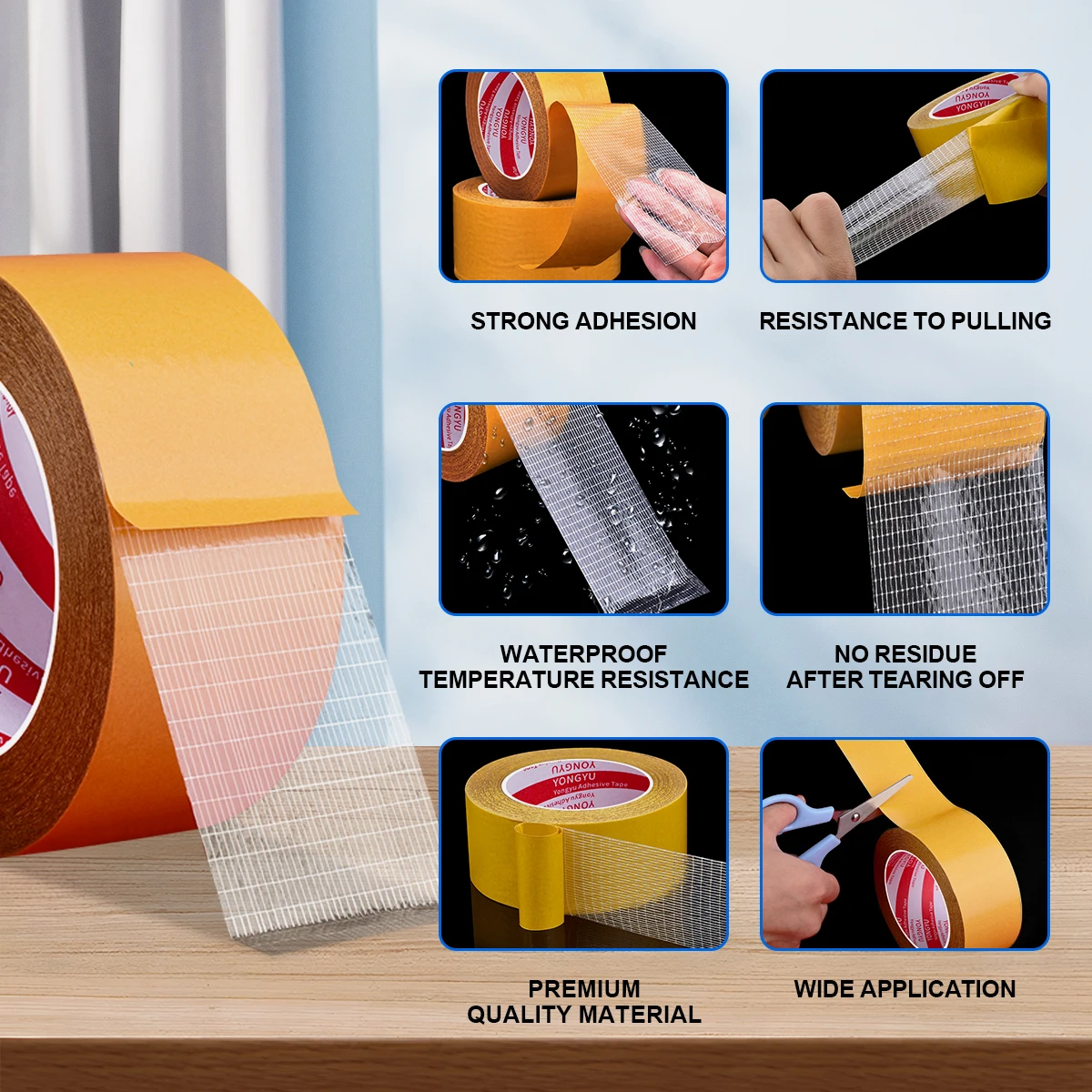 20 meter high viscosity high tensile strength mesh glass fiber double-sided tape multi-purpose household tool