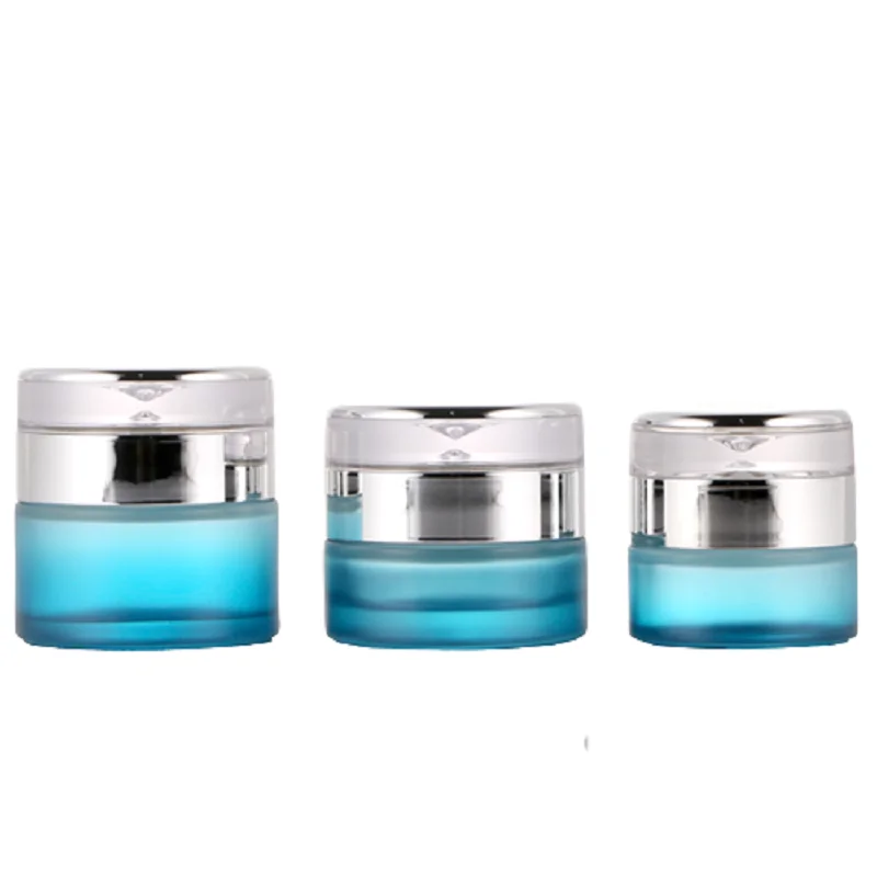 

20G 30G 50G Cosmetic Esscnce Emulsion Cream Jars Silver Lid 30ml 50ml 80ml 100ml 120ml Empty Blue Glass Lotion Spray Bottle 6pcs