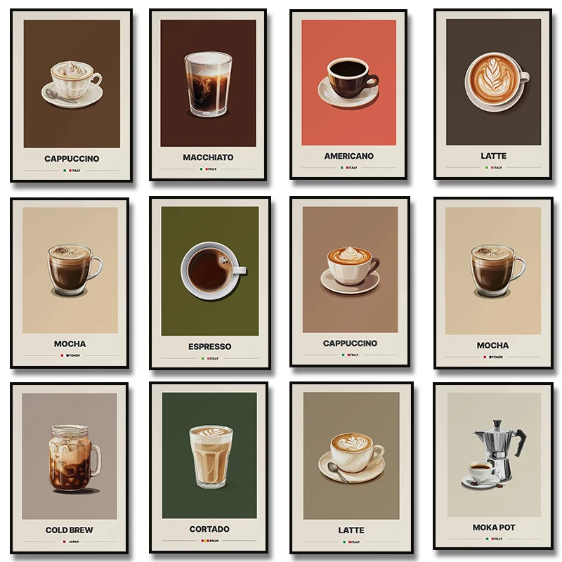 Italian Espresso Latte Espresso Coffee Pot Art Canvas Painting Poster and Prints Minimalist Wall Pictures Cafe Kitchen Decor