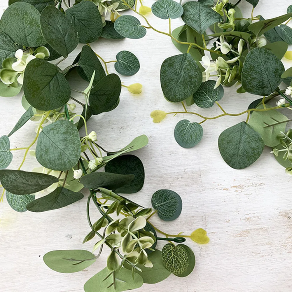 1 زوج الأوكالبتوس جارلاند 6FT 180 سنتيمتر الاصطناعي الخضرة جارلاند فو الأوكالبتوس يترك فاينز ل قوس الباب جدار ديكور