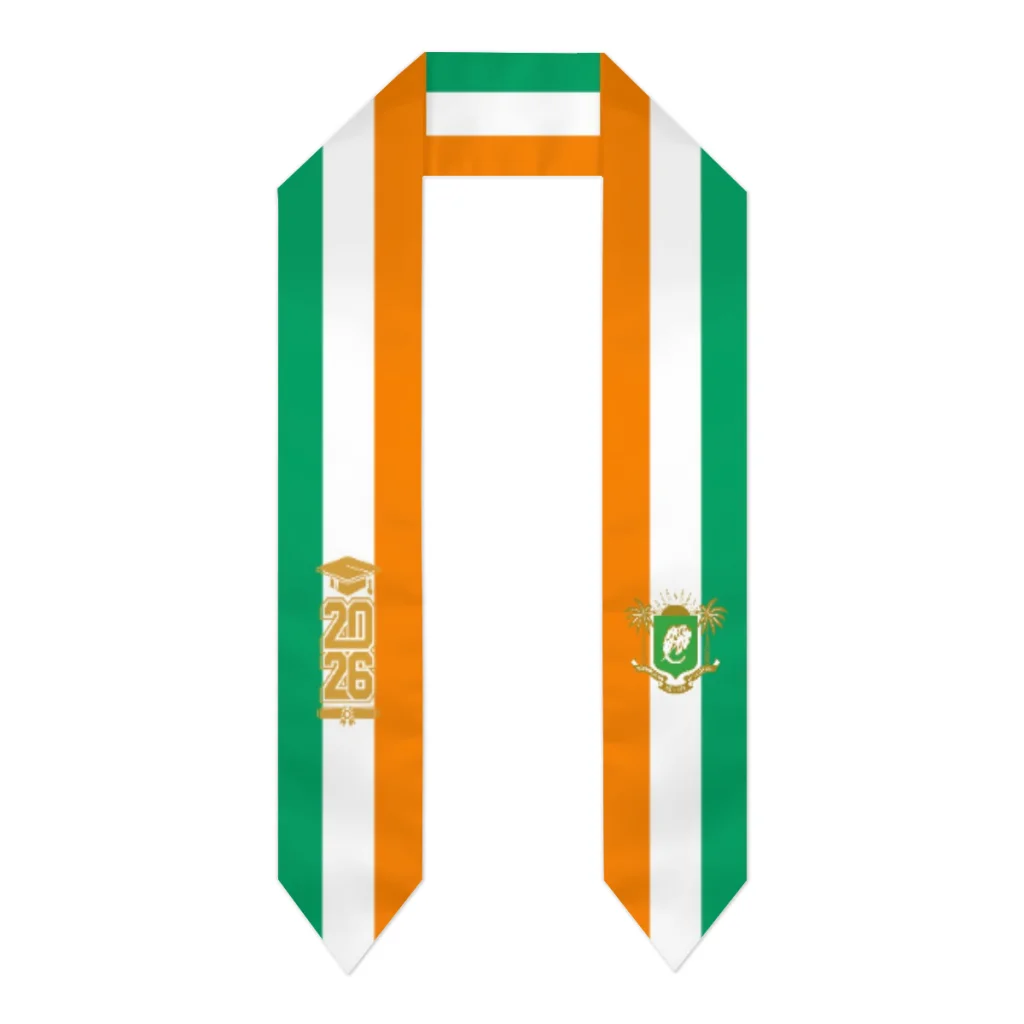 

Class of 2026 Cote d'Ivoire Flag Scarf Graduation Sash Stole International Study Abroad Adult Unisex Party Accessory Top Print