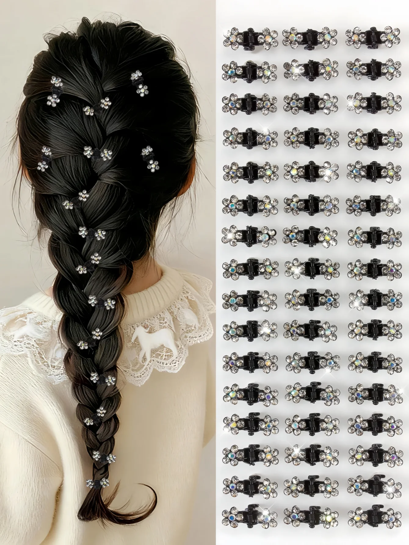 

12 White Pearl Rhinestone Plum Blossom Mini Hair Claws, Delicate and Lovely Crystal Hair Clips, Sweet Girl Princess Style Hair Accessories