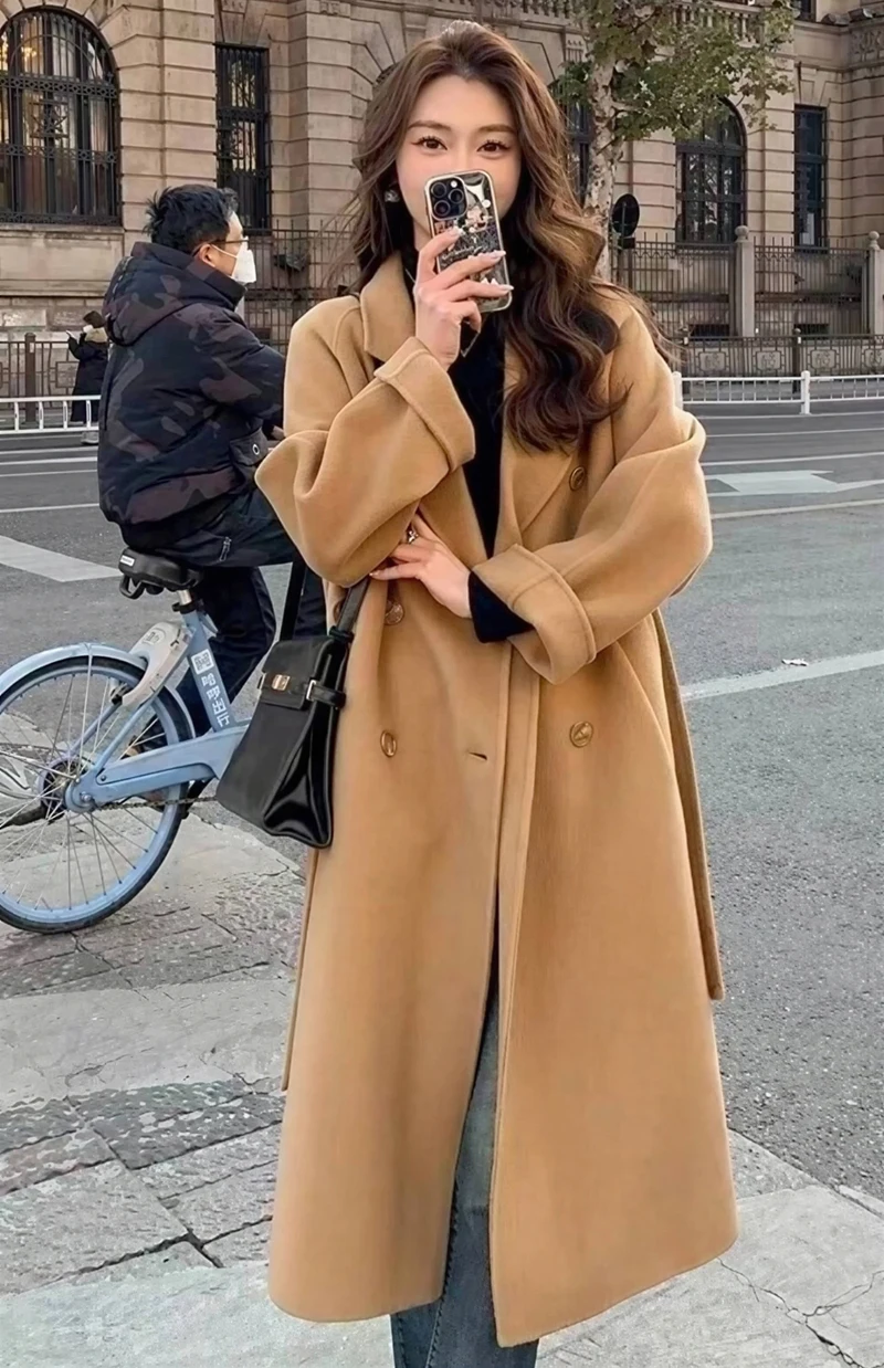 

Шерстяные пальто, женское шерстяное пальто, коричневое женское осеннее парчовое пальто с зубчатым воротником и воздушным шаром, плиссированная туника в консервативном стиле, школьная учеба