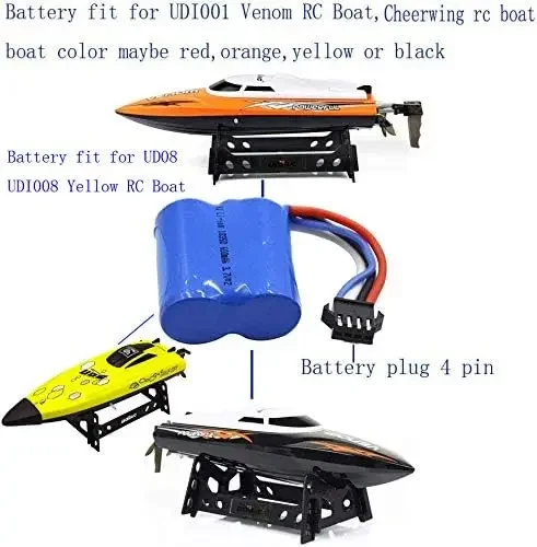 7.4V 600mAh 15C Li-ion Battery with SM-4P Forward Plug for UDI008 UD08 UDI001 H100 H102 Venom Speed Remote Control Boat