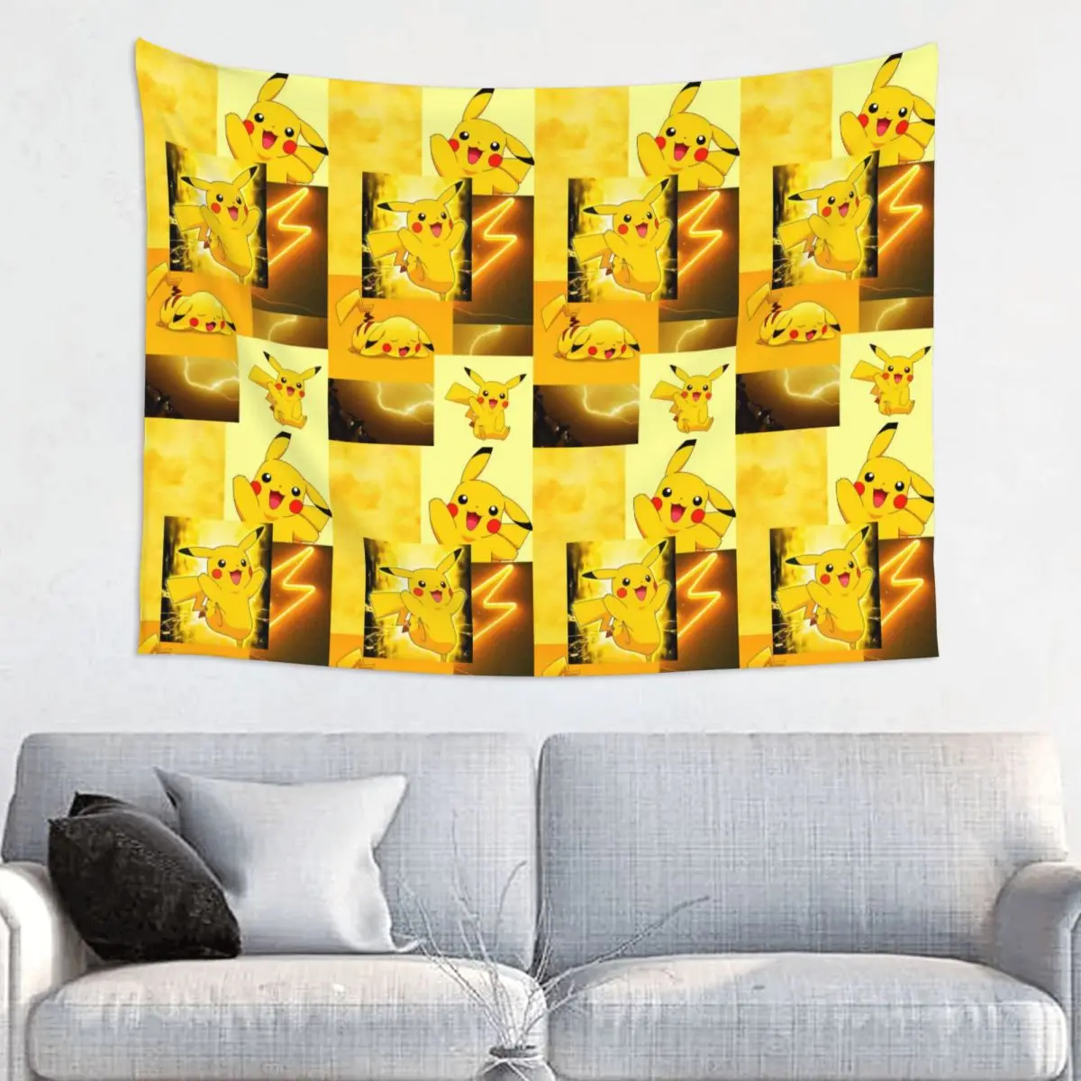 Customized Hippie P-Pikachus Anime Collage Tapestry Wall Hanging Room Decor Tapestries Dorm Decoration