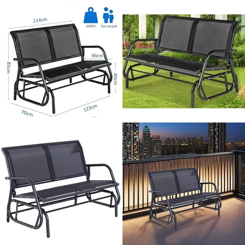Modern 2-Person Outdoor Rocking Glider Bench Double Swing Loveseat for Patio Backyard Garden Park Gym Hall with Powder Coated