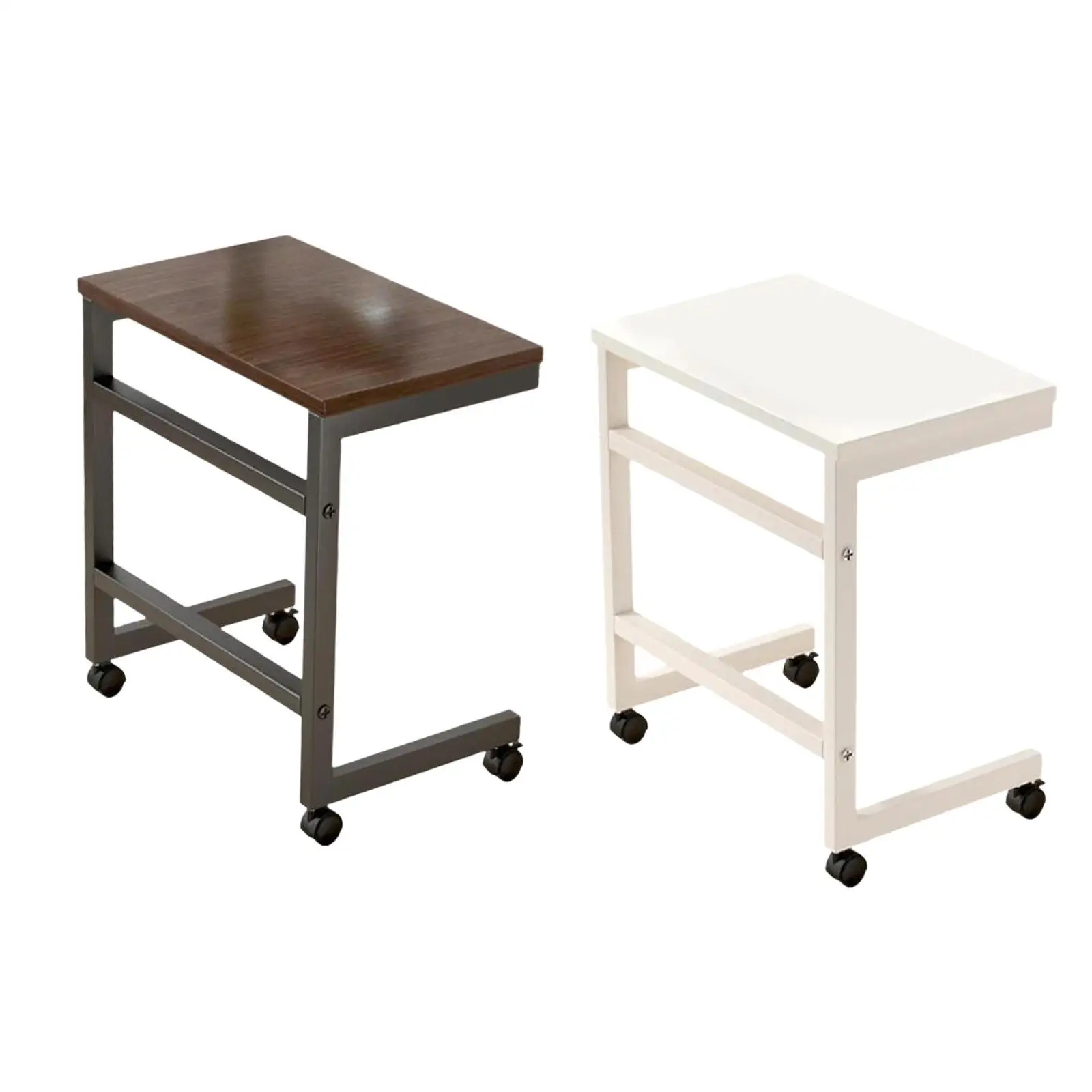 End Table with Rolling Casters Decorative Design C Shaped TV Tray for Balcony Bedside Indoor Office Farmhouse