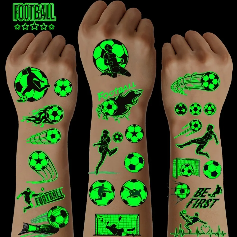 10 Sheets Glow-in-the-Dark Soccer Temporary Tattoos