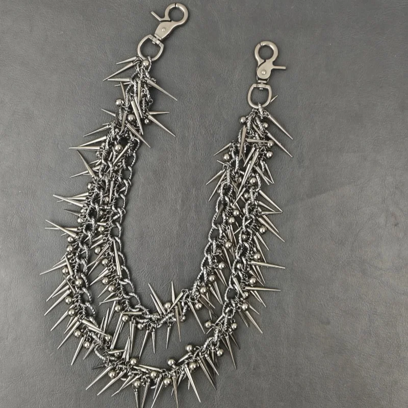 Übertreiben Schwere Punk Doppel-schicht Niet Biker Hosen Kette Männliche Frau Mode Rock Und Roll Luxus Zubehör Retro Schlüssel kette – Detail 5
