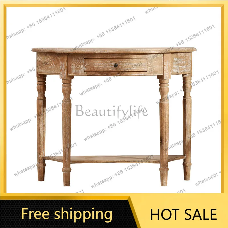 XX. American country entrance table French solid wood retro old style semi-round table entrance cabinet