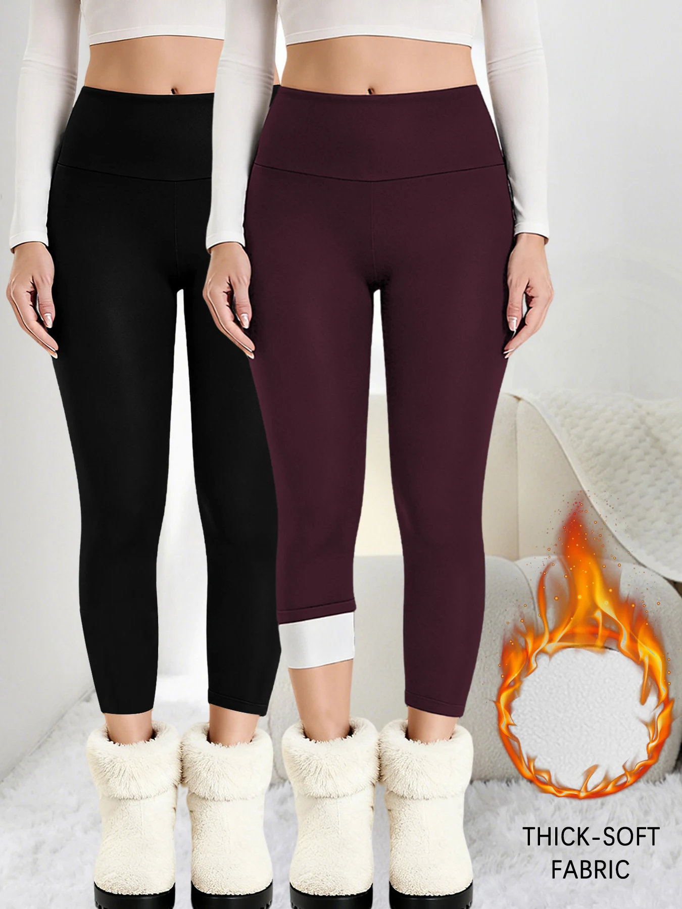 

2 Pack Thermal fleece-lined leggings with high waist for women Features tummy control thick soft fabric perfect for winter