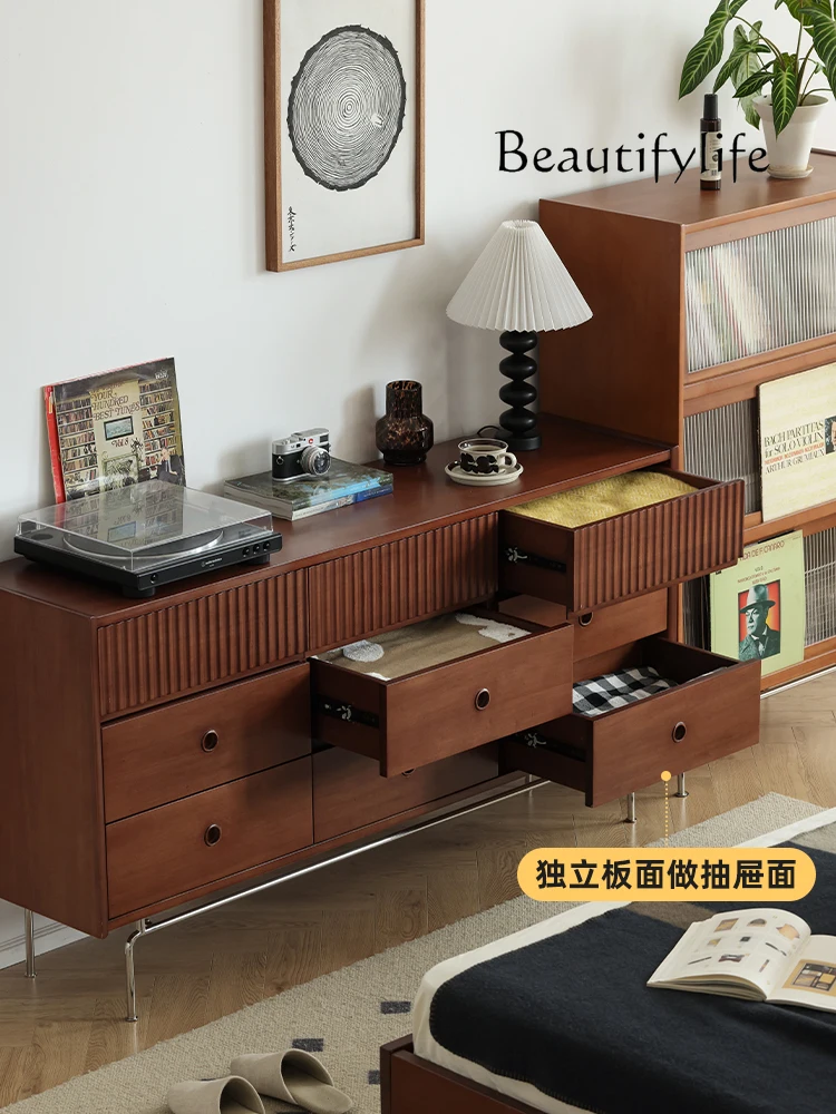 Nordic Retro Solid Wood Nine-Drawer Cabinet Modern Minimalist Locker Small Apartment Hallway Storage Cabinet