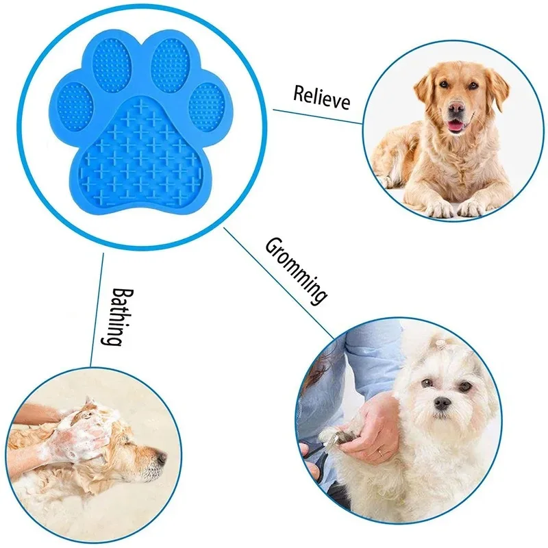 Dog Silicone Licking Pad Paw Shape Pet Slow Food Mat With Suction Cup Slow Food Pet Cat Dog Licking Mat