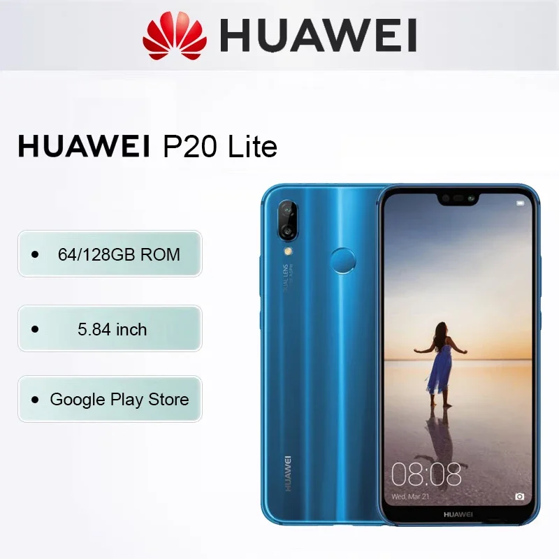 Huawei p20 lite smartphone android global rom google play store 5.84 polegadas 4gb ram 128gb rom telefones celulares 4g rede 16mp + 24mp