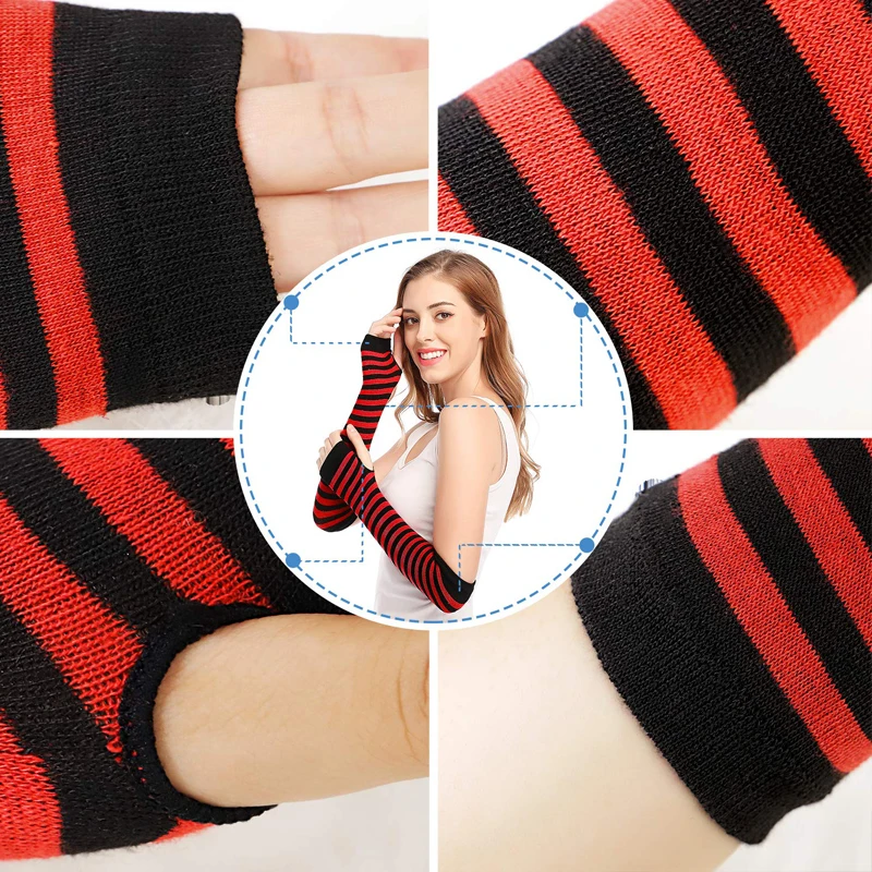 New Winter Warm Long Sleeves Gloves for Man Women Fingerless Stripe Hip-Hop Punk Korea Knitted Elbow Mittens Elastic Warmer Arm