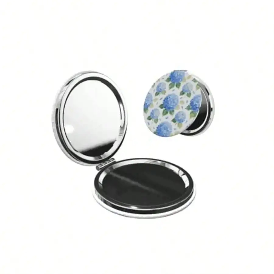

Double-Sided Pocket Compact Mini Makeup Mirrors 1x 2X Magnifying Mirror Portable Foldable Round Small Purse Mirror Suitable Daily Travel Party For Woman Man - Blue Hydrangea