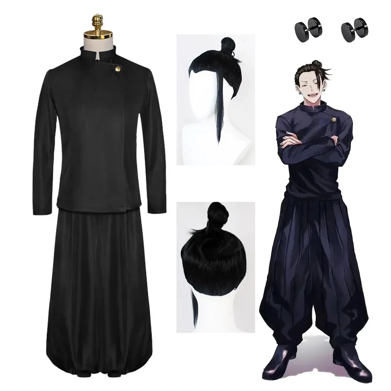 Jujutsu Kaisen Geto Suguru disfraz de Cosplay para hombres y mujeres, uniforme escolar negro de Halloween, peluca, traje de uniforme, Tops y pantalones