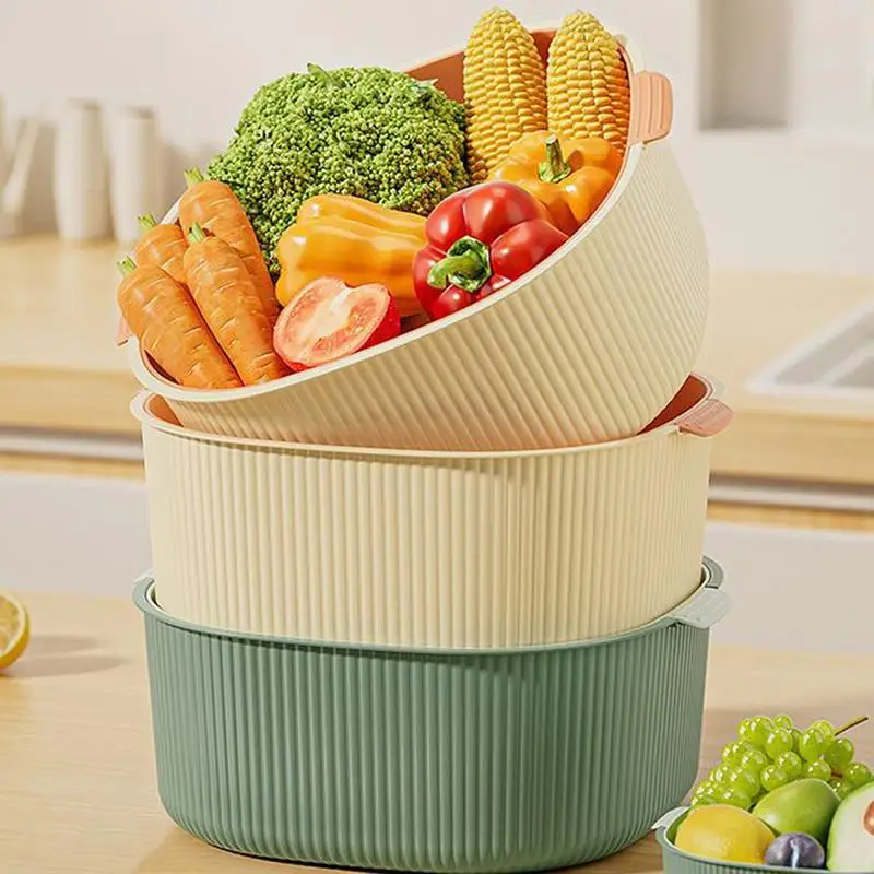 

Double-layer large-capacity drain basket Multi-functional food, fruit and vegetable cleaning Dishwasher safe