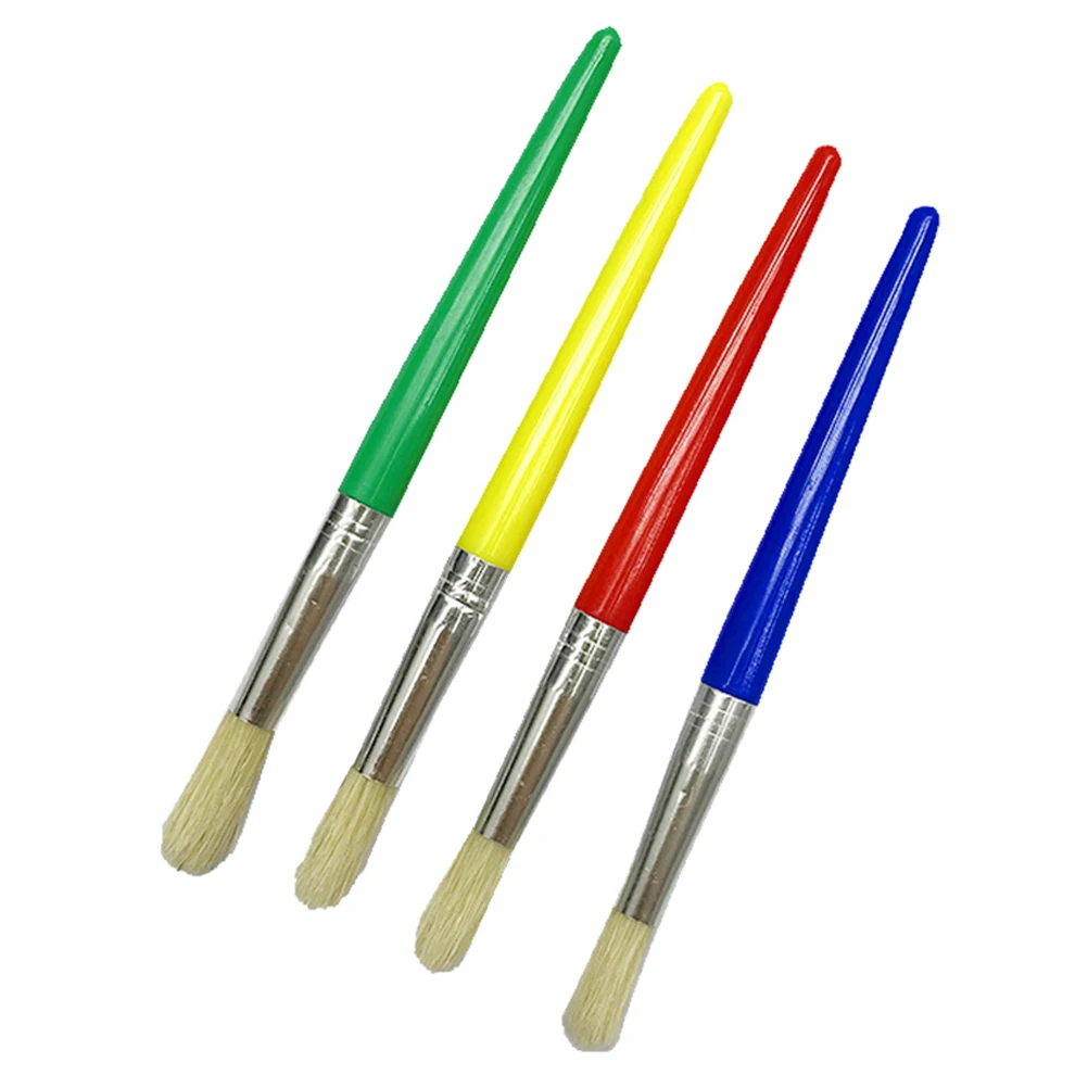 

4Pcs Children Paint Brush Set Painting Brushes for Kids Long-Lasting Use Premium Bristle Hair Plastic Handle Metal Tube Accurate