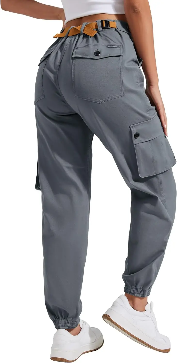 

Женские эластичные брюки-карго Pioneer Camp с карманами, повседневные хлопковые джоггеры с высокой талией для походов, регулируемый пояс с ремнем