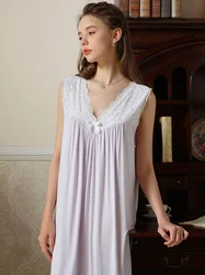 Women Summer Lace V-Neck Sleeveless Fairy Princess Victorian Nightgown Vintage Sweet Girl French Pajamas Nightdress Sleepwear