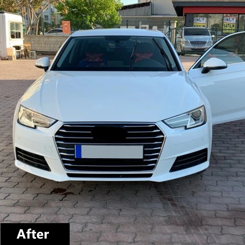 Stainless Steel Car Styling Front Grille Grid Decoration Cover Trim Grill Strips For Audi A4 B9 2017-2019 13pcs Exterior Molding
