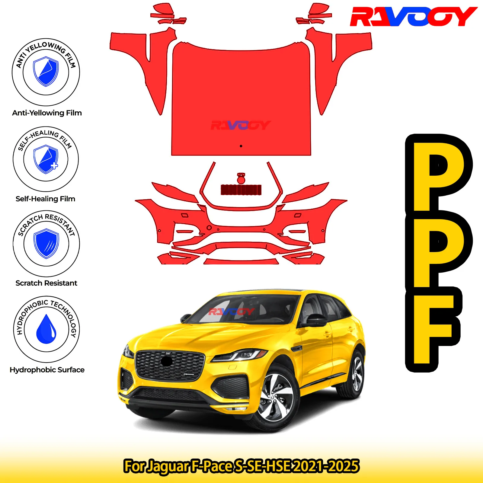 

For Jaguar F-Pace S-SE-HSE 2021-2025 Glossy Matte Black Precut front PPF Kit Paint Protection Film