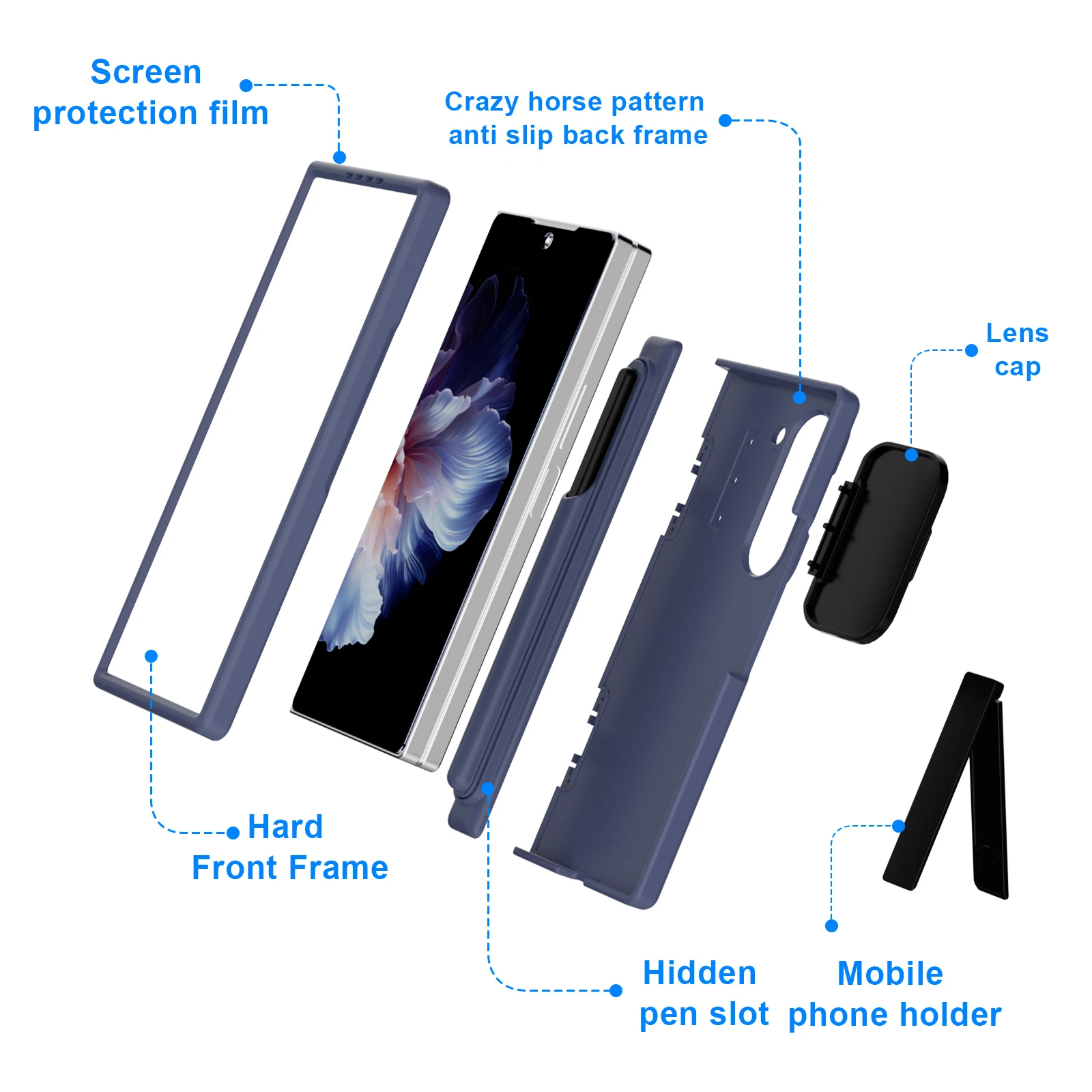 With Touch Pen Hinge Case For Samsung Galaxy Z Fold 6 5 4 3 Armor Stand Full Lens Protection Tempered Film Folding Cover