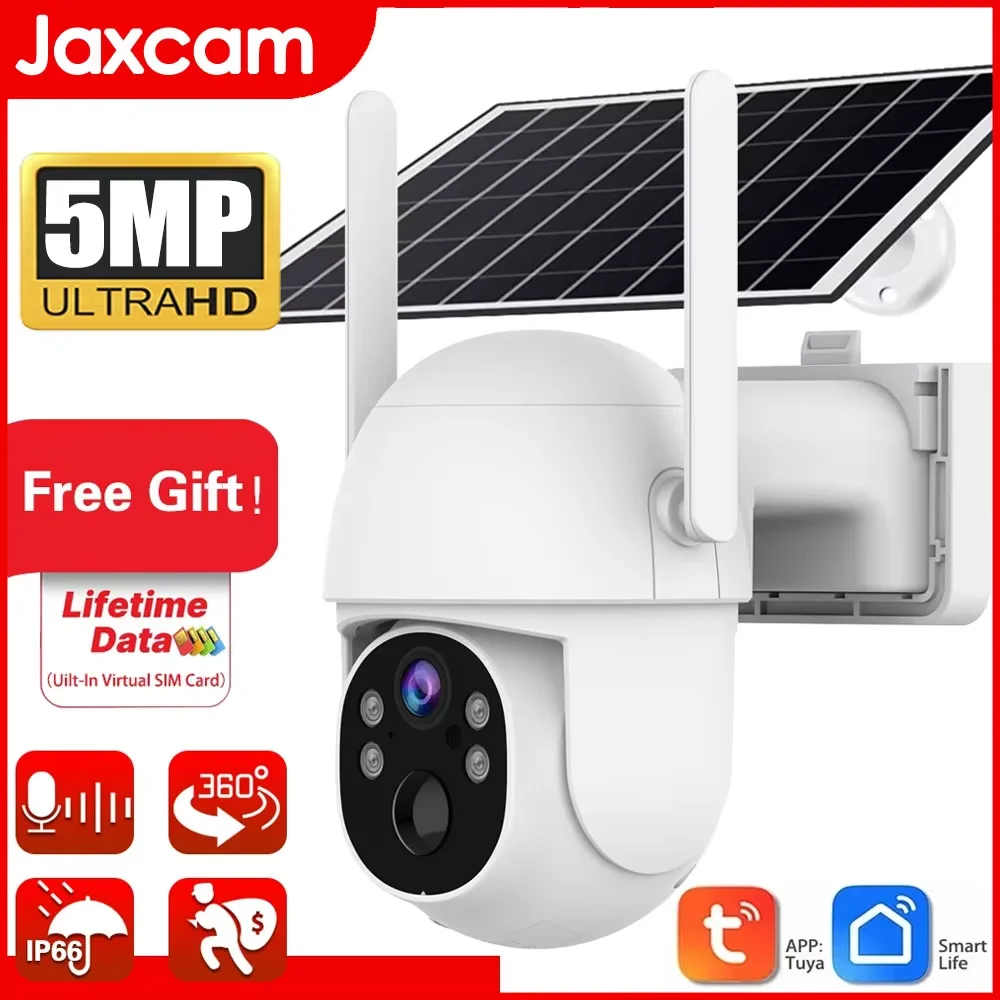 

Tuya 4G Lifetime Data 5MP Surveillance Smart Security Camera Solar PTZ Uilt-in Virtual SIM Card PIR Detection Color Night Vision