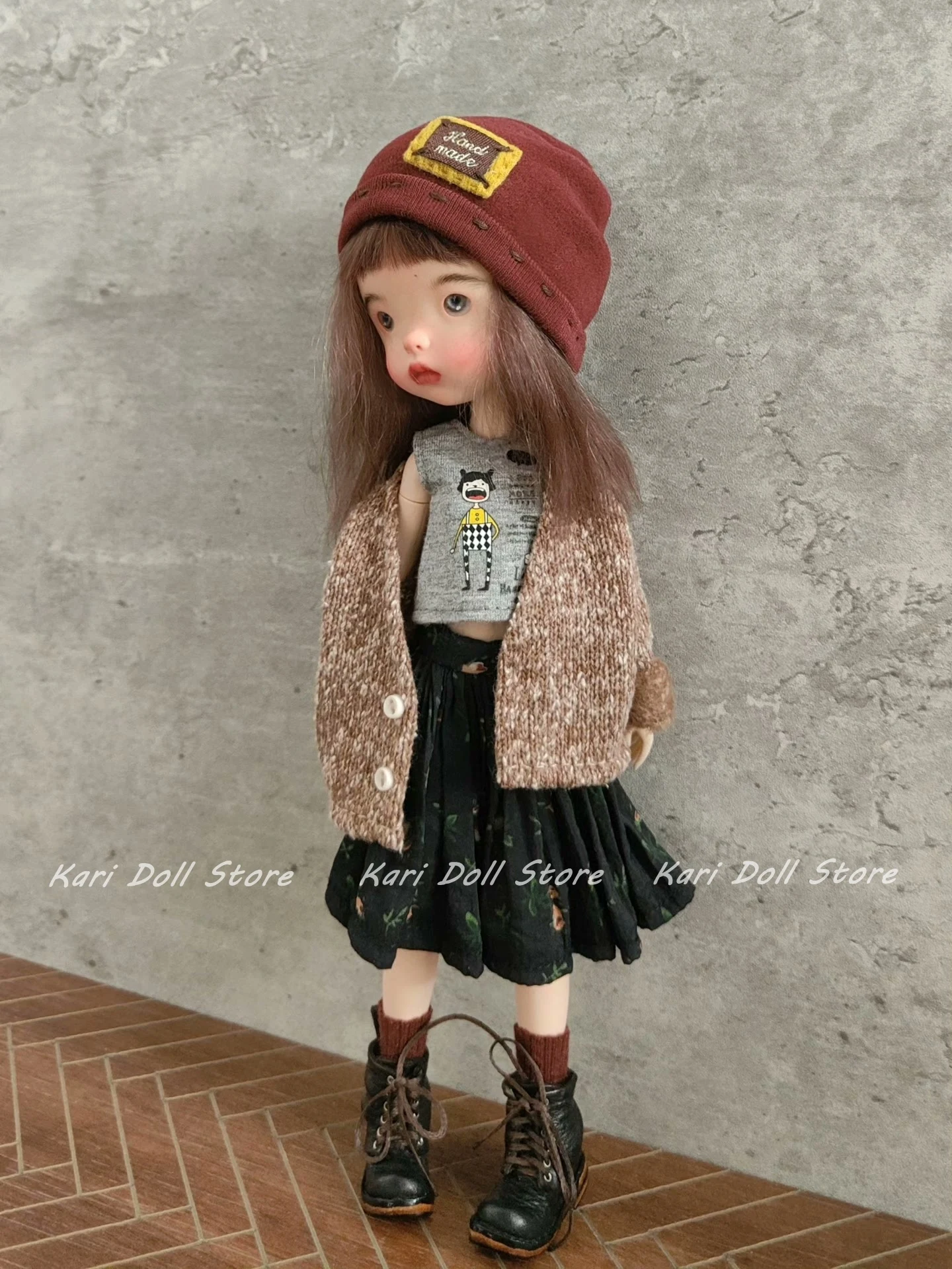 2026 Kari Doll Clothes and skirts dress Playful teenage knitted cardigan black floral skirt set for Landazz Landoudou Doll