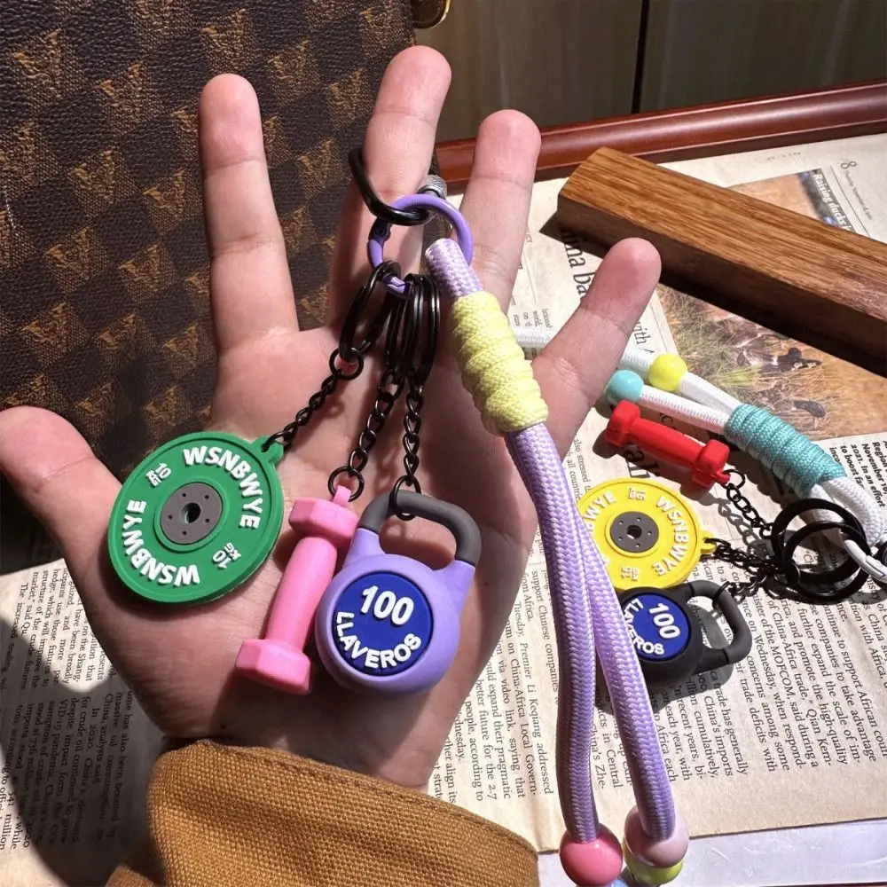 

Mini Barbell Plates Key Chain with D-shaped Buckle Kettlebells Simulation Dumbbells Keyring Colorful Creative
