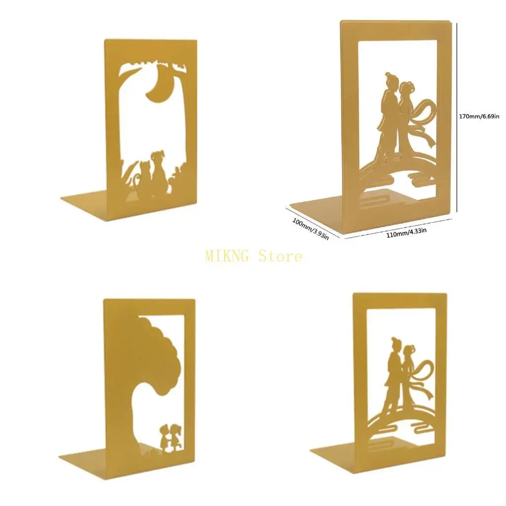 Stylish Hollow-out Iron Bookends Anti-Slip Metal Book Stoppers Holders for Gifts best sale
