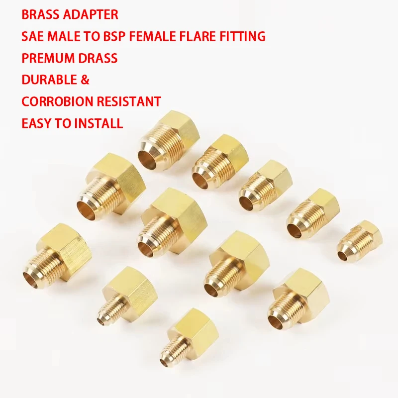1pc Air Conditioning Copper Tube Female-Male SAE Flare Thread Tube Adapter 1/4 3/8 1/2 5/8 3/4 Reducer Joint Brass Pipe Fitting