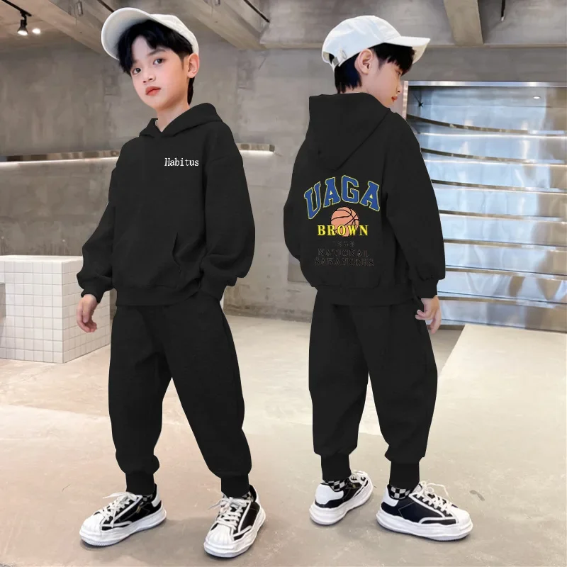 Boys Hooded Sweatshirt Suit Spring Autumn Clothing New Children Long Sleeve Pants Basketball Sweat 2 Piece Set Girls