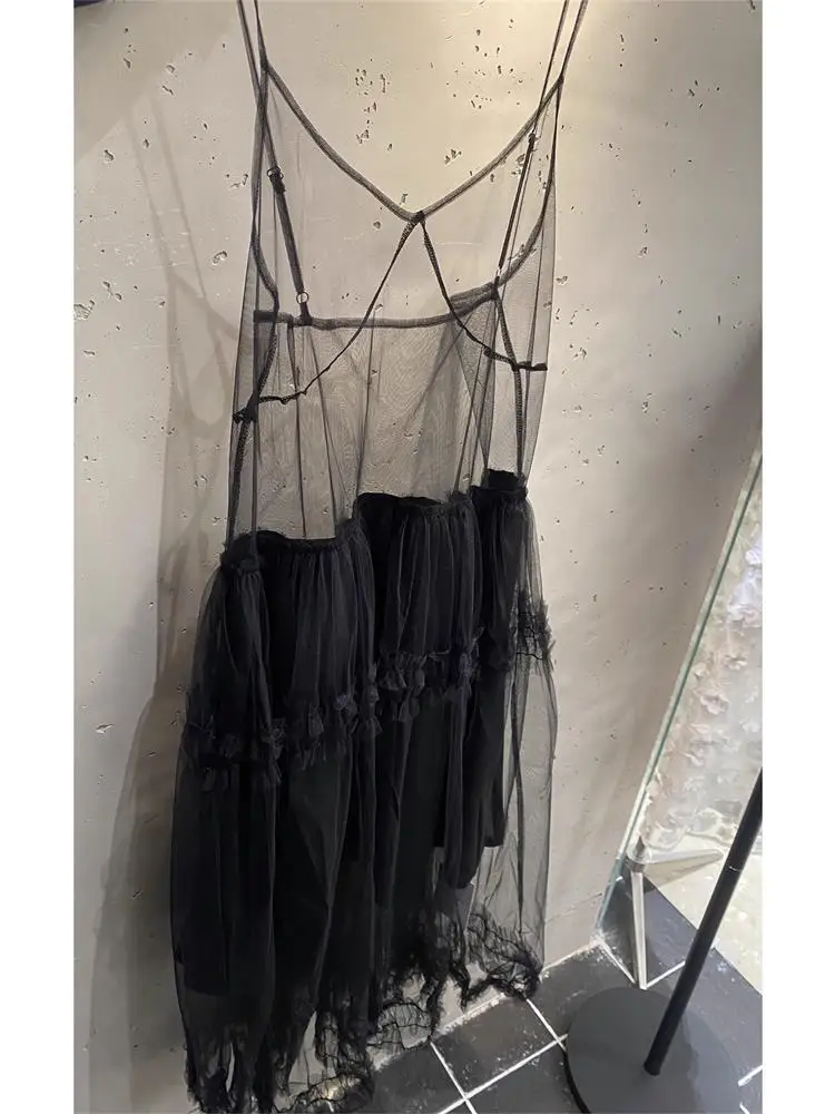 2026 Spring New High Waist Lace Trim Belted Midi Dress Inner Wear Outer Wear Cap Sleeve V Neck Puffy Skirt Style Commute Dress
