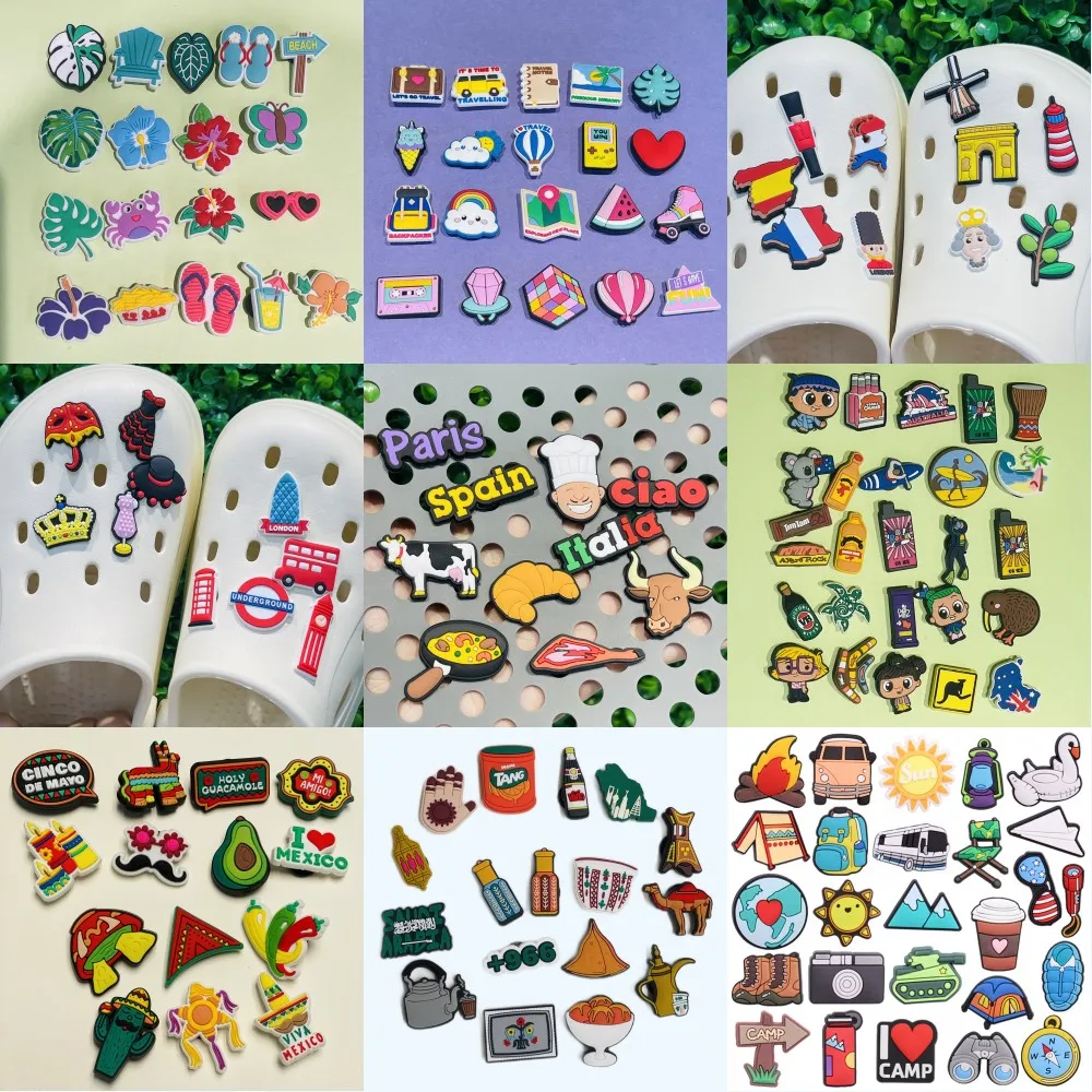 

9Set Travel Summer Vacation Country Australia Saudi Arabia Mexico PVC Shoe Charms Garden Shoes Button Decorations Fit Wristbands