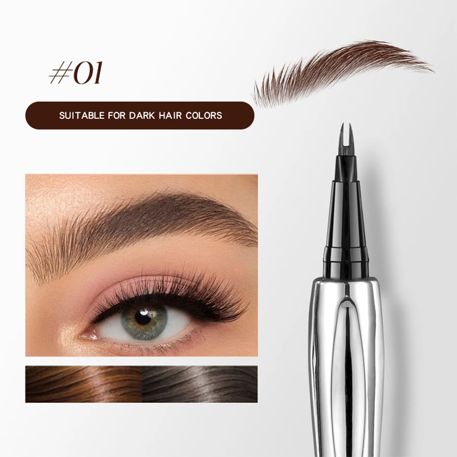 2-Punkt-Flüssigkeit, wasserdicht, schweißfest, Augenbrauenstift, gebogener Augenbrauenstift mit Gabel und präzises Make-up mit Pinselspitze