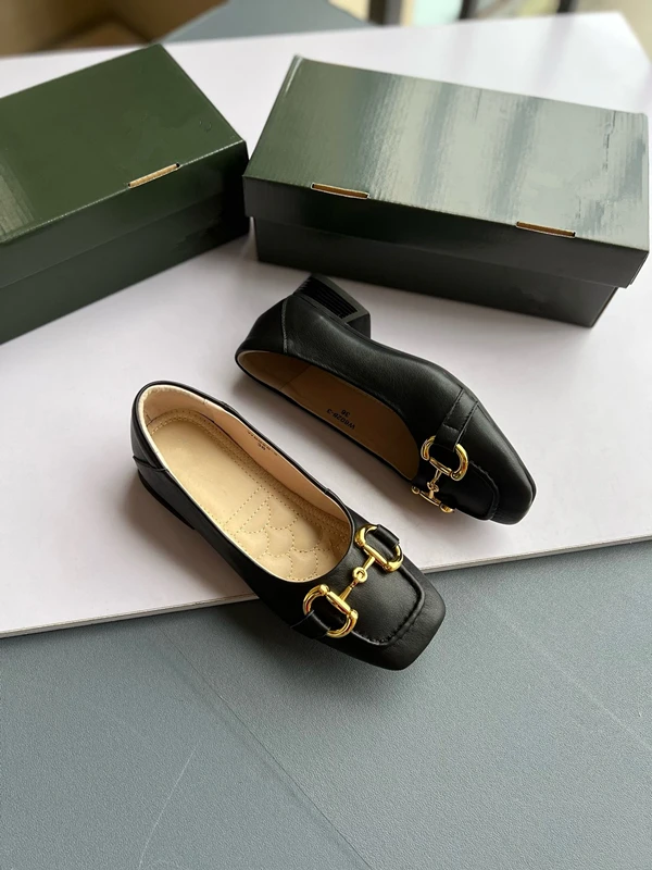 Withered Elegant Loafers Super Soft Slip-On Shoes Woman Genuine Leather British Fashion Gold Square Buckle Flat Shoes