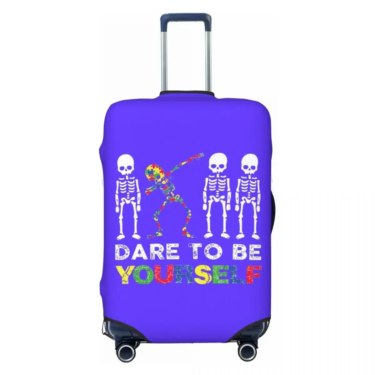 

Dare To Be Yourself Skeleton Dabbing Autism Awareness Luggage Cover Elastic Travel Suitcase Protective Covers Fits 18-32 Inch