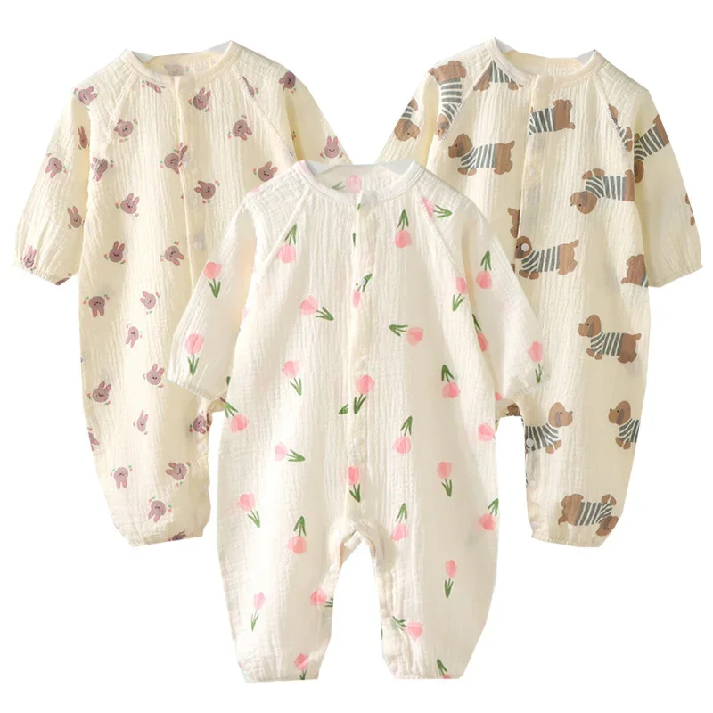 Combinaisons en mousseline pour bébés, vêtements de printemps et d'été pour bébés filles et garçons, barboteuse en coton doux, tenue pour tout-petits, vêtements de détente pour enfants