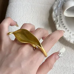 Trendy Metal Exaggerated Leaf Shaped Ring Irregular Luxury Large Open Rings for Women Gift Punk Vintage Jewelry Accessories