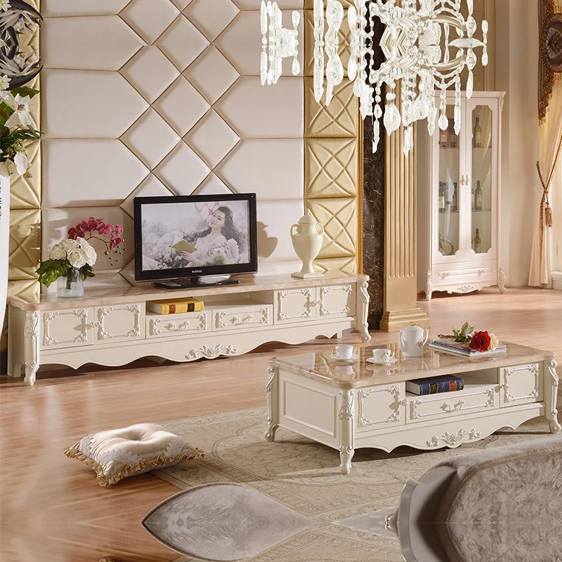 

Marble TV cabinet coffee table combination living room furniture small apartment floor cabinet modern simple S910