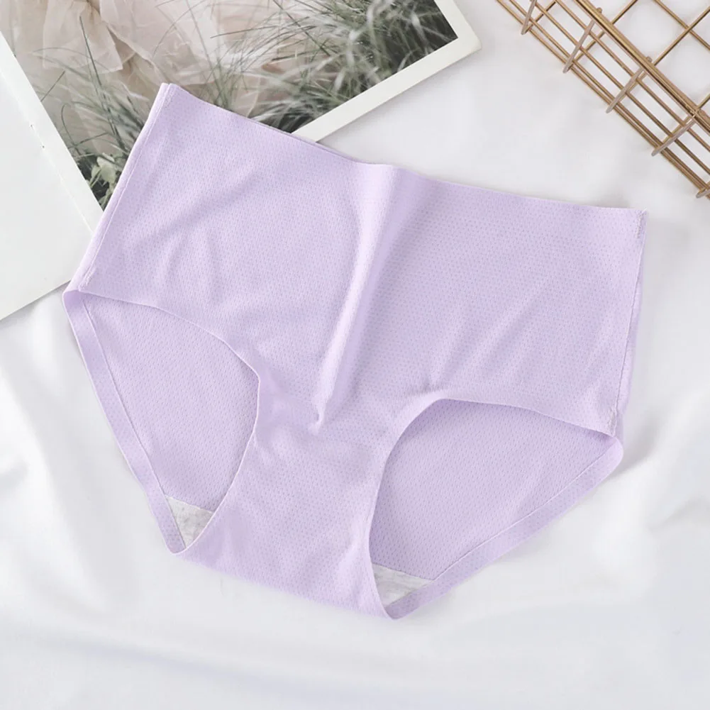 Menstrual Leak Proof Classic Breathable Underwear Comfortable Seamless Women Sexy Solid Brief Ice Silk Soft Sleep Panties Solid