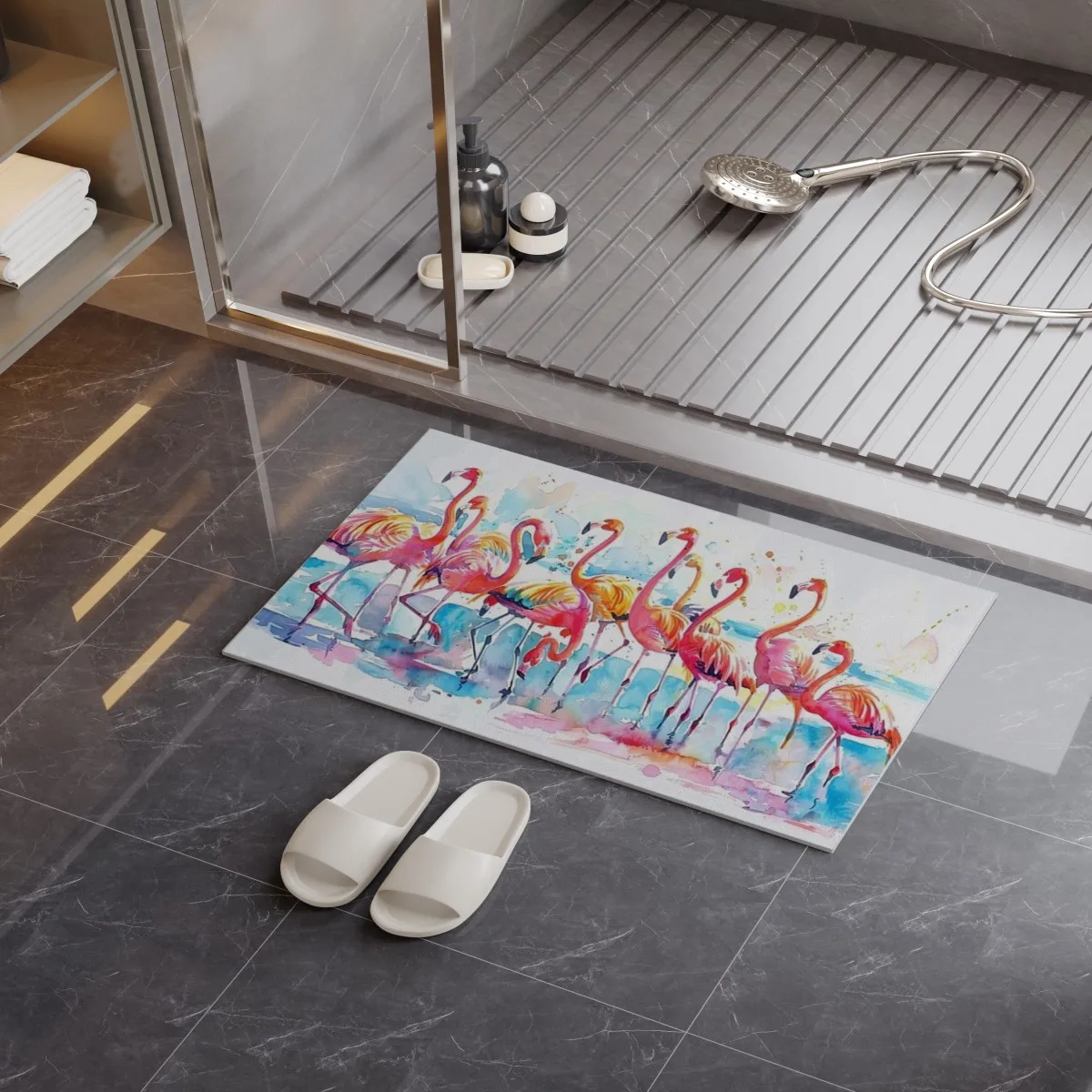 Watercolor Flamingos Anti-Slip Floor Mat: Artistic Design, Adds Beauty, Elegance, and a Splash of Color to Your Home Decor