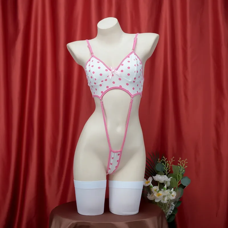 ZA01 Anime Japanese Girl Cute Pink Dot Bodysuit Cosplay Costume Backless Swimsuit Uniform Swimwear Outfit Women Role Play UnZa0@