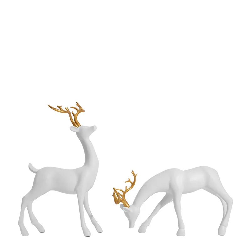 

European Style Simulated Black and White Couple Deer Attracting Wealth Resin Ornaments for Home Decoration