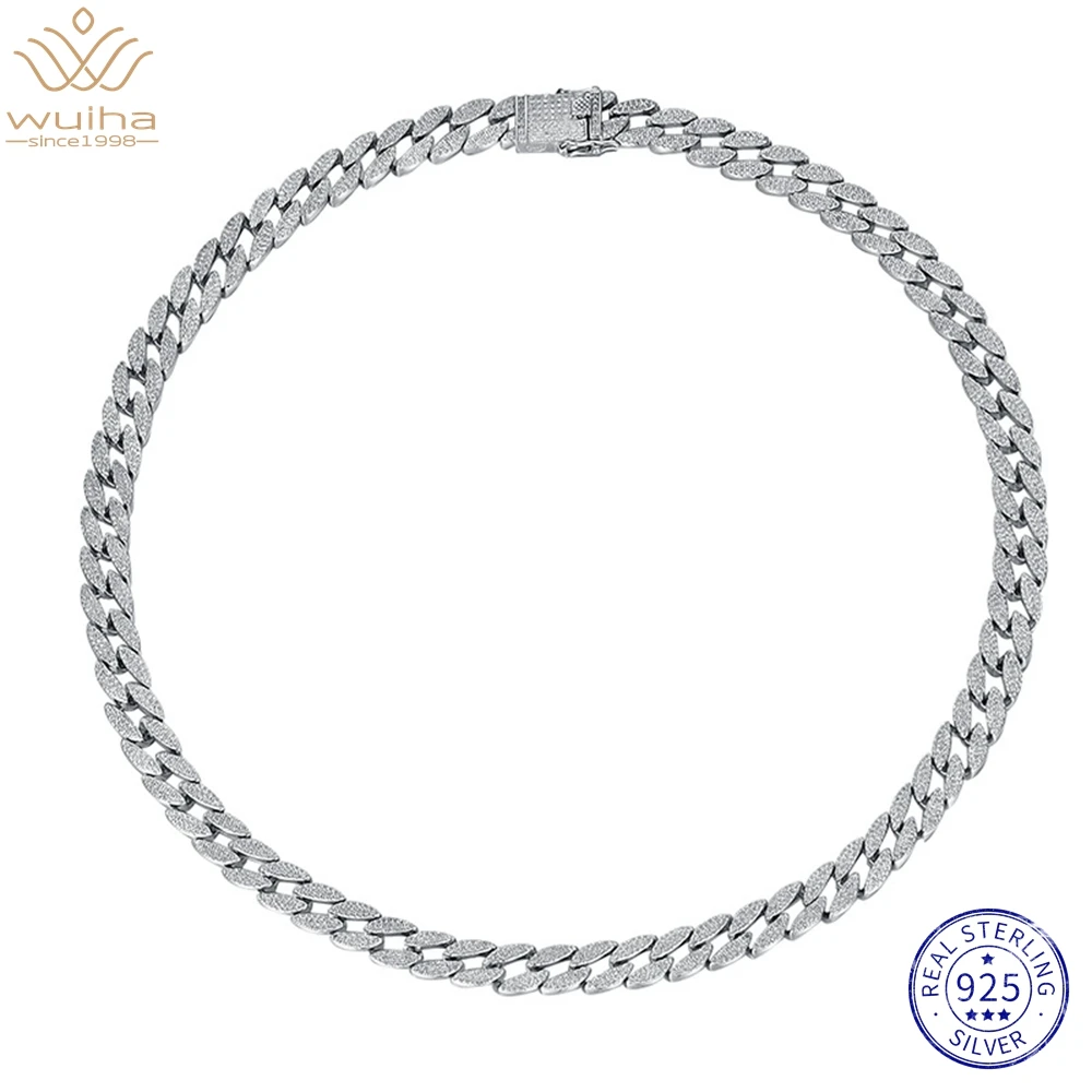 

WUIHA 925 Sterling Silver 50CM 60CM VVS High Carbon Diamond Miami Cuban Necklace for Men Women Hiphop Rock Jewelry Drop Shipping