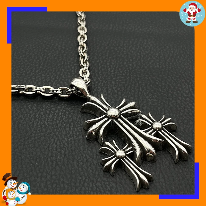 Premium Retro Water Drop Ring Cross Necklace Medium Hip Hop Personality Pendant Classic Trendy Brand