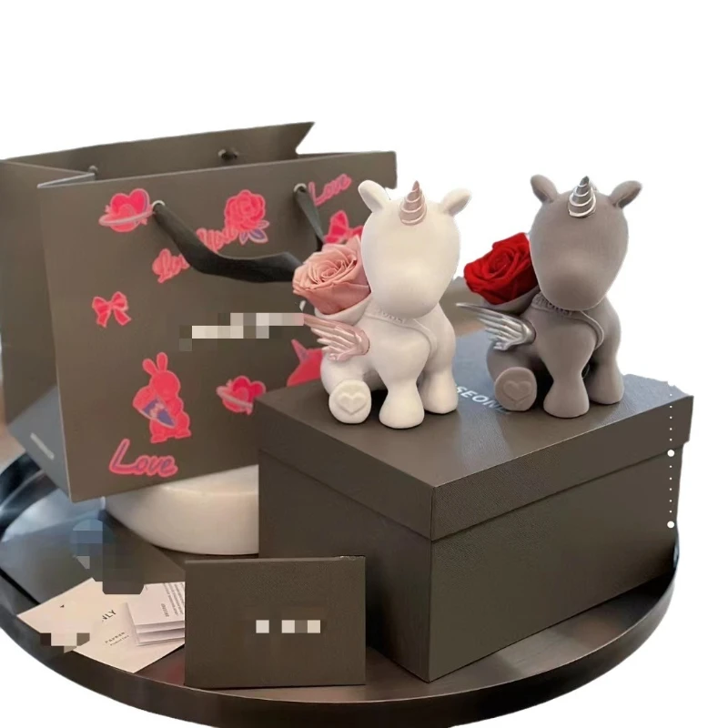 

Plush Crafts Creative Simplicity Eternal Flower Unicorn Ornament Home Decoration